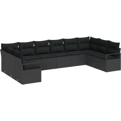 Afbeelding van vidaXL 10 delige tuinsofa set met kussens Zwart Poly Rattan