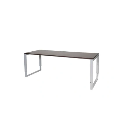 Afbeelding van Domino Plus bureau, hoogte instelbaar (62 85cm) met 200x80cm &#039;zwevend&#039; robson eiken 25mm blad en aluminium (RAL9006) O poot frame