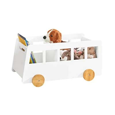 Image de SoBuy KMB41 W Chariot Bibliothèque pour Enfants Coffre à roulettes Organisateur Jouets et Livres