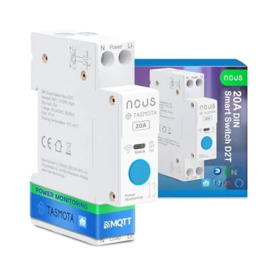 Afbeelding van Nous Intelligente DIN schakelaar 20 A met Tasmota (ESP32), energiebewaking, compatibel MQTT, Home Assistant, mat, spraakbesturing Alexa, Google Assistant