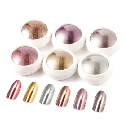 Image de BISHENGYF 6 BoîTe Poudre D’Ongles En Or Rose, Effet Miroir MéTallique Brillant, Chrome Pigments Avec Paillettes Pou La DéCoration D&#039;Art D&#039;Ongle.