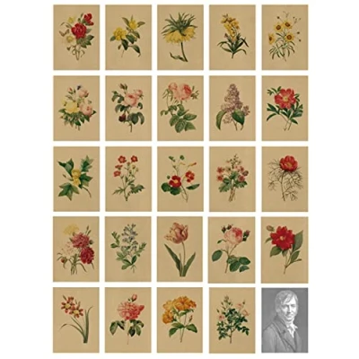 Afbeelding van Vintage ansichtkaarten van kraftpapier met mooie bloementaal, gedrukt op kraftpapier, 24 stuks