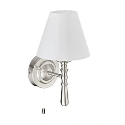 Afbeelding van Relaxdays wandlamp binnen muurlamp met lampenkap lamp wandmontage E14 stof/metaal zilver