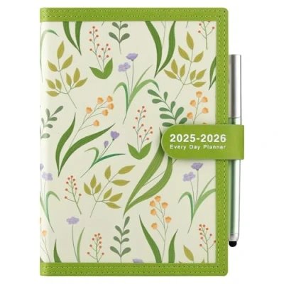 Afbeelding van Schoolagenda 2025 2026 van juli tot juni 2026, DIN A5, één pagina per dag, met pen, stickers, achtervak, 3 bladwijzers (groen 07 06 2026)