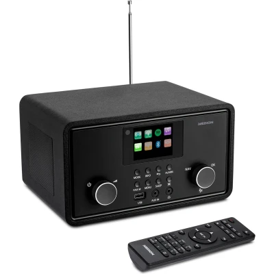 Afbeelding van MEDION P85027 Internetradio (DAB Plus, FM radio, Spotify Connect, wifi, bluetooth, streaming, equalizer, kleurendisplay, USB, AUX, wekker, sluimerfunctie, slaapstand), zwart