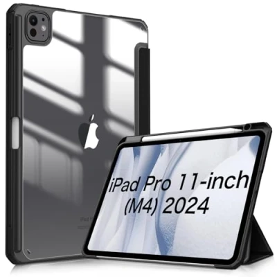 Afbeelding van FINTIE Hybride hoes compatibel met iPad Pro 11 inch (2024) M4, [geïntegreerde potloodhouder] transparante achterkant, automatische slaap/wake, zwart