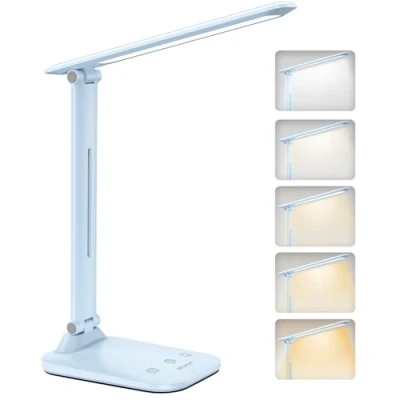 Afbeelding van BICKON Led bureaulamp zacht voor de ogen, touch lamp met timer en geheugen, 5 verlichtingsmodi instelbare helderheid, lange levensduur, kinderen, studie, kantoorwerk [blauw]