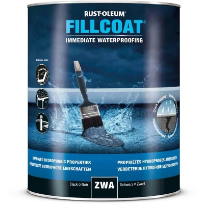 Afbeelding van Rust Oleum Fillcoat Waterproofing Zwart 1 liter Directe Waterdichting Bitumenvrij Elastische Afwerking