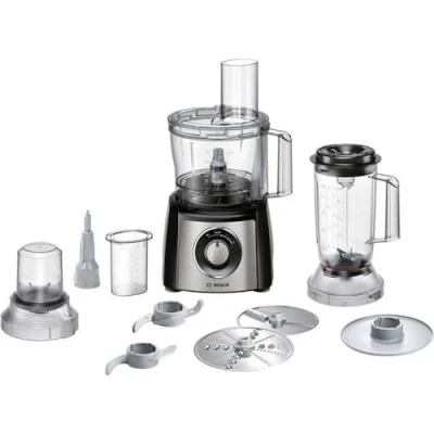 Afbeelding van Bosch MultiTalent 3 MCM3501M Multifunctionele keukenmachine met meer dan 50 functies, 800 watt, inhoud 2,3 liter, kleur: zwart/geborsteld roestvrij staal