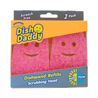 Image de Scrub Daddy Lot de 2 têtes rechange pour brosse à vaisselle, brosses vaisselle distributrices savon, éponges changeant texture, recharges amovibles tête papa, rose