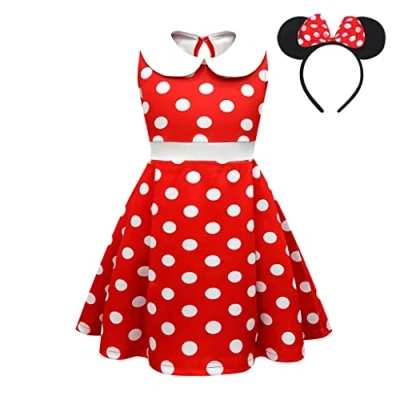 Afbeelding van Lito Angels Minnie Mouse jurk met muisoren, haarband voor kinderen, meisjes, maat 18 24 maanden (etiket van stof 90), B rode stippen