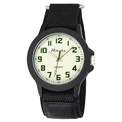 Afbeelding van Ravel Modern werkhorloge voor heren met gemakkelijk te sluiten armband Analoog kwarts R1601.65, zwart / crème zwarte armband, Riem
