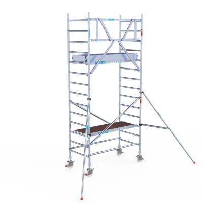 Afbeelding van Professionele aluminium gevelvrije rolsteiger 0.90x1.90x5.2m werkhoogte enkele voorloopleuning