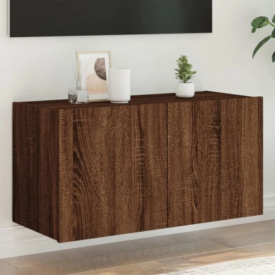 Afbeelding van Tv wandmeubel met LED verlichting 80x35x41 cm bruineikenkleurig