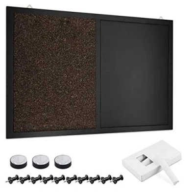 Afbeelding van Navaris combinatie kurk en krijtbord 90 x 60 cm magnetisch wandbord met prikbord Incl. krijt, punaises magneten Om op te hangen Zwart