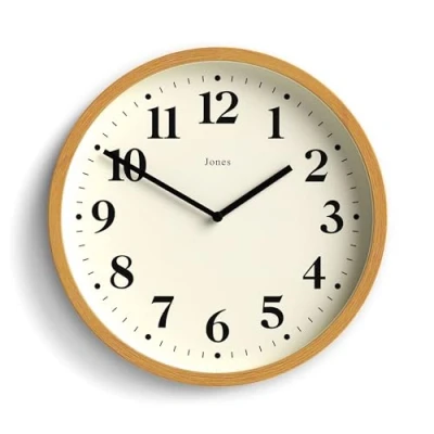 Afbeelding van Jones Clocks® Lodge wandklok, moderne kleine ronde klok, keukenklokken, woonkamer, kantoorklok, houten behuizing, wijzerplaat