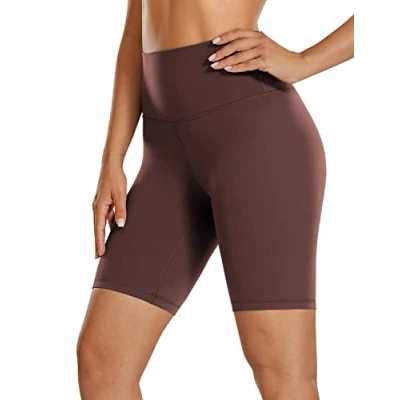Afbeelding van CRZ YOGA Butterluxe yogashorts voor dames, 20 cm hoge taille, training, motorrijden, leggings, taupe, 42, Taupe