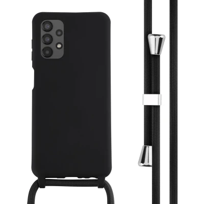 Afbeelding van iMoshion hoesje Geschikt voor Samsung Galaxy A13 (4G) met koord Siliconen design Zwart / Sky Black