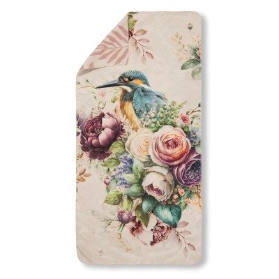Afbeelding van HIP Sporthanddoek &quot;bloemen en vogels&quot; Zand (50x100 cm) Microvezel