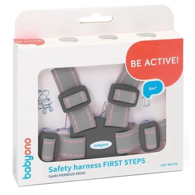 Afbeelding van Baby Ono First Steps Grijs/Roze Kinderstoel Tuigje met Looplijn 070/04