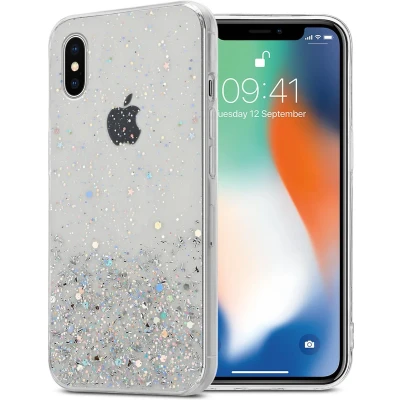 Afbeelding van Cadorabo Hoesje geschikt voor Apple iPhone XS MAX in Transparant met Glitter Beschermhoes van flexibel TPU silicone fonkelende glitters Case Cover Etui
