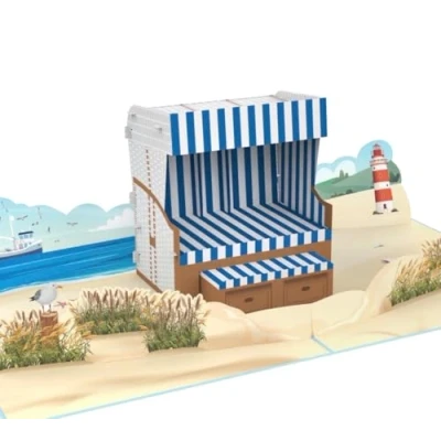 Afbeelding van MOKIO® Pop up kaart strandstoel 3D verjaardagskaart voor vakantie aan de Noordzee of Oostzee, als goed cadeau een reis naar zee