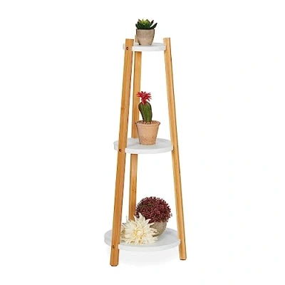Afbeelding van Relaxdays plantenrek met 3 etages bloemenrek bamboe plantentafel 73,5 x 28 cm