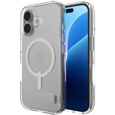 Afbeelding van ZAGG Crystal Palace Snap Kickstand Hoesje Geschikt voor iPhone 16 Compatibel met MagSafe Graphene Back Cover Standaard 4M Valbescherming Transparant