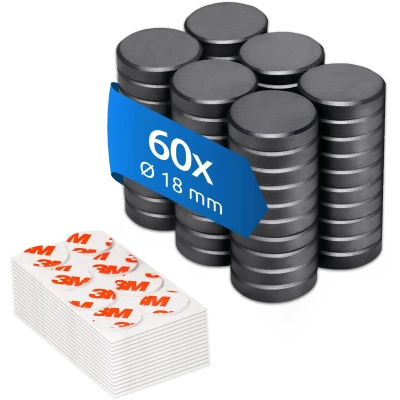 Afbeelding van ECENCE Koelkastmagneten, 60 x ferrietmagneten voor magneetbord, sterke magneten, kleine magneten D18 4 mm, inclusief plakpunten