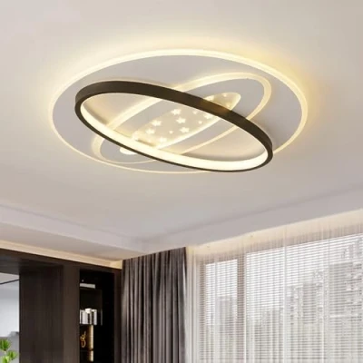 Afbeelding van Style home Led plafondlamp, 75 W, 50 x 6 cm, volledig dimbaar, met afstandsbediening, 3000 6000 K, sterrendesign, moderne ronde lamp voor woonkamer, slaapkamer, keuken, kantoor (wit)