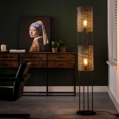 Afbeelding van Vloerlamp Industrieel 2 Lampen Armor Tube Grijs
