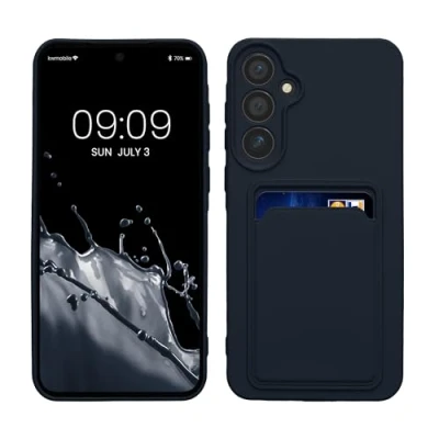 Afbeelding van kwmobile telefoonhoesje geschikt voor Samsung Galaxy A55 5G Hoesje met pasjeshouder TPU case in donkerblauw