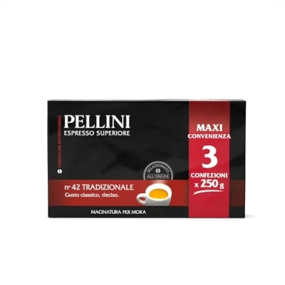 Image de Pellini N.42 Tradizionale, Caffè Macinato per Moka dal Gusto Vigoroso e Intenso, Miscele Arabica Robusta a Tostatura Decisa, 3 Confezioni da 250g