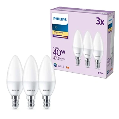 Afbeelding van Philips LED Kaarslamp Mat 40 W E14 Warmwit licht 3 stuks