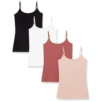 Image de Amazon Essentials Caraco Coupe Cintrée Women&#039;s, Pack of 4, Noir/Rosé Foncé/Taupe, L