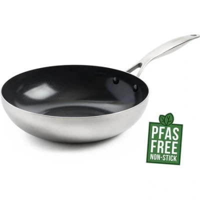 Afbeelding van GreenPan Wokpan Geneva RVS ø 28 cm / 3.6 Liter Keramische anti aanbaklaag