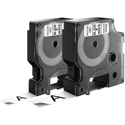 Afbeelding van DYMO 45013 + 45803 Labeltape Set van 2 stuks Tapekleur: Wit Tekstkleur: Zwart 12 mm, 19 mm 7 m