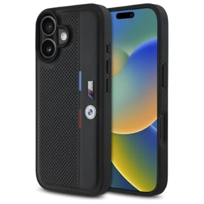 Afbeelding van BMW Backcase hoesje geschikt voor iPhone 16 Effen Zwart Kunstleer