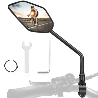 Afbeelding van Coicer E bike achteruitkijkspiegel links HD 360 draaibaar en opvouwbaar voor stuur, achteruitkijkspiegel, accessoires extra groot spiegeloppervlak (spiegel links)