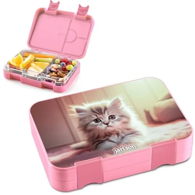 Afbeelding van Jarlson® Toni Lunchbox voor kinderen met vakken, lekvrije bentobox, kleuterschool en school, broodtrommel meisjes jongens, (kat 2.0)