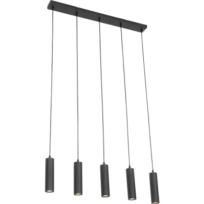 Afbeelding van QAZQA jeana Moderne Dimbare LED Smart Hanglamp eettafel incl. wifi met Dimmer 5 lichts L 80 cm Zwart Woonkamer Slaapkamer Keuken