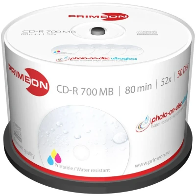 Afbeelding van Primeon 2761109 CD R 80 disc 700 MB 50 stuk(s) Spindel Bedrukbaar, Hoogglans opppervlak, Watervast, Onuitwisbaar