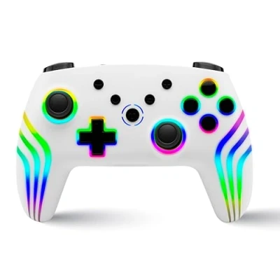 Afbeelding van NITHO NEXUS Manette Sans Fil Compatible avec Switch 2, PC, Windows, iOS et Android, Gamepad Gyroscope 6 Axes, Double Vibration, Turbo, LED RGB, Joystick Ergonomique Blanc