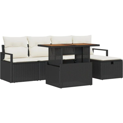 Afbeelding van vidaXL 6 Delige Tuin Sofa Set met Kussens Zwart Poly Rattan
