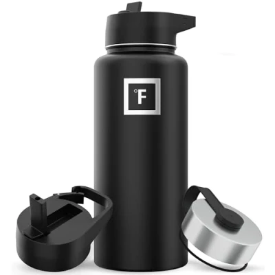 Afbeelding van IRON FLASK Sport Waterfles 945 ml, 3 dopjes (strodopje), vacuüm geïsoleerd roestvrij staal, dubbelwandig, thermomok, standaard metalen veldfles