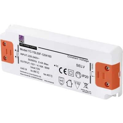 Afbeelding van TRU COMPONENTS TC YSL50F 1204160 LED transformator Constante spanning 50 W 4.16 A 12 V/DC Geschikt voor meubels, Overspanning, Montage op ontvlambare