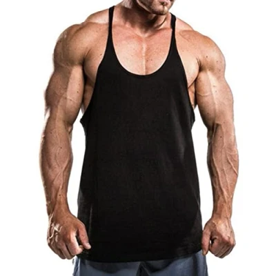 Afbeelding van Sporttanktop voor heren, katoen, bodybuilding, T1001 zwart