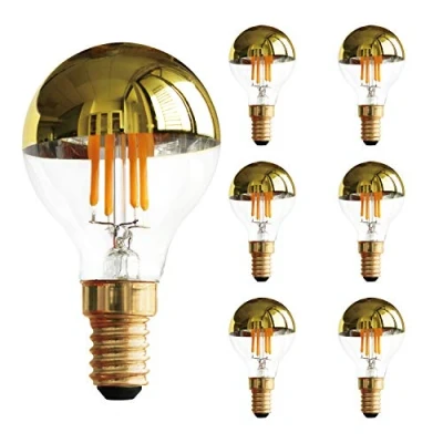 Afbeelding van Vintage G45 LED gloeidraadlamp, 4 W, halfgouden spiegellamp, warm wit, energiebesparend, 2700 K, kandelaarbasis E14, komt overeen met 40 watt, dimbaar, 6 stuks