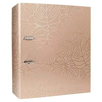 Afbeelding van Interdruk Ordner met hendel, A4, 75 mm, metallic design, roségoud Monstera