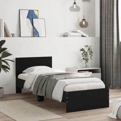 Afbeelding van Bedframe met hoofdeinde bewerkt hout zwart 90x190 cm
